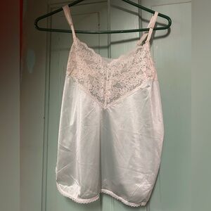 Pretty Lace Trim Satin Camisole - soft blue/green color